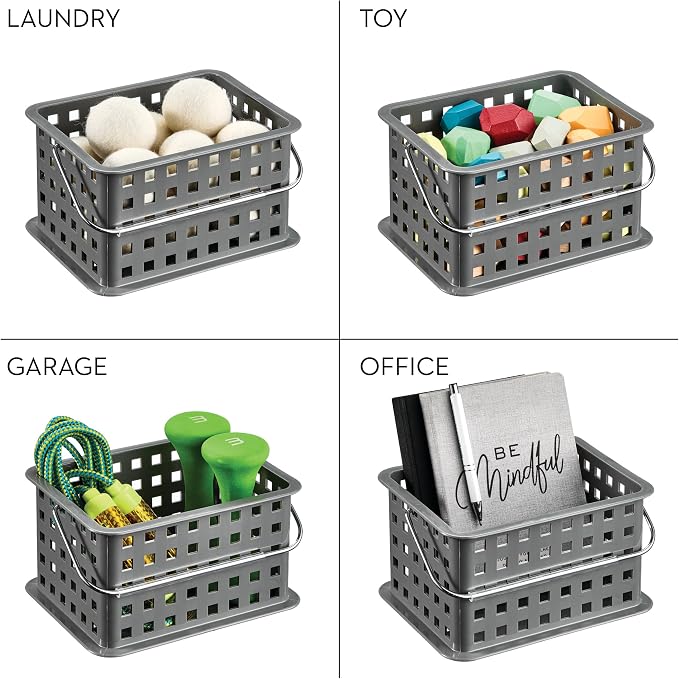 iDesign Stackable Shower Basket with Handle, Gray, Set of 3 | Made in USA, For Dorm or Bathroom - Image 8