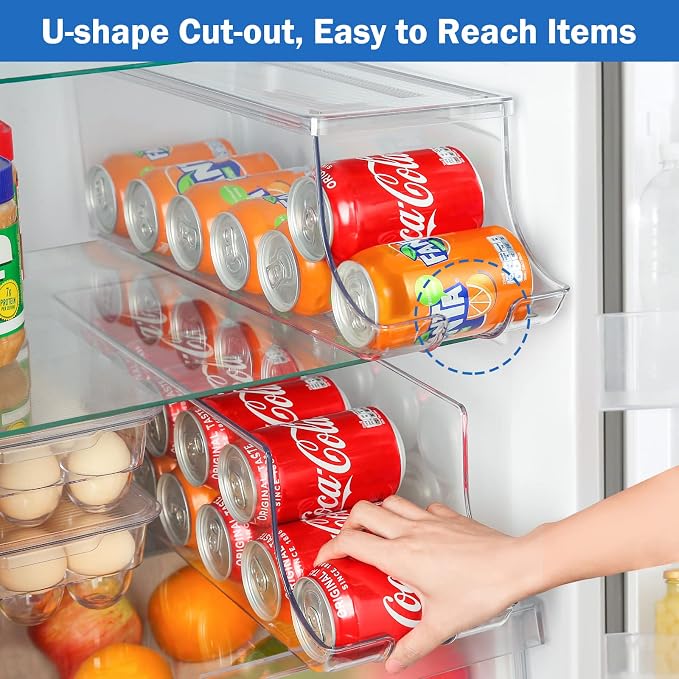 Puricon 2 Pack Soda Can Organizer Dispenser for Refrigerator Fridge | Plastic Canned Food Pop Beverage Container Storage Bin with Lid for Freezer Rack Pantry Cabinet Cupboard Kitchen -Standard - Image 4