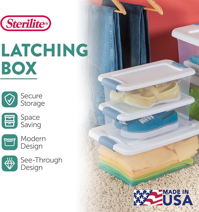 Sterilite Latching Box with Lids for Home and Office, 6 Quart, 36-Pack | Heavy-Duty and Stackable Plastic Containers with Latches for Closet, Cabinet, Bedroom, Bathroom and Dorm Room Organization - Image 2