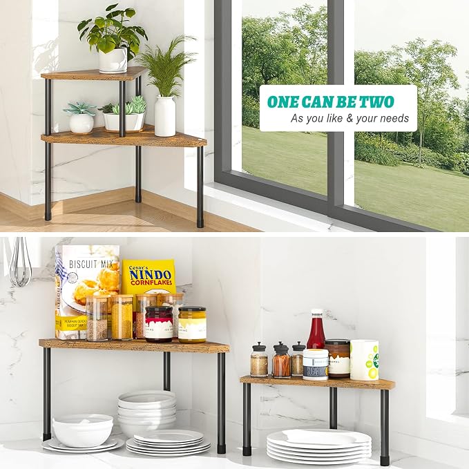 Weenson Kitchen Countertop Organizer Spice Rack for Salt, Bathroom Counter Organizer Over Sink for Toiletries, Makeup, 2-Tier Corner Counter Shelf for Coffee Area Storage Dresser Table(Rust Brown) - Image 3