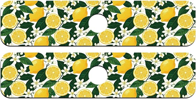 2 Pcs Kitchen Sink Splash Guard Faucet Mat Lemon Flowers and Leaves Pattern Faucet Mat for Sinks Flower Absorbing Drying Mats for Kitchen Bathroom - Image 8