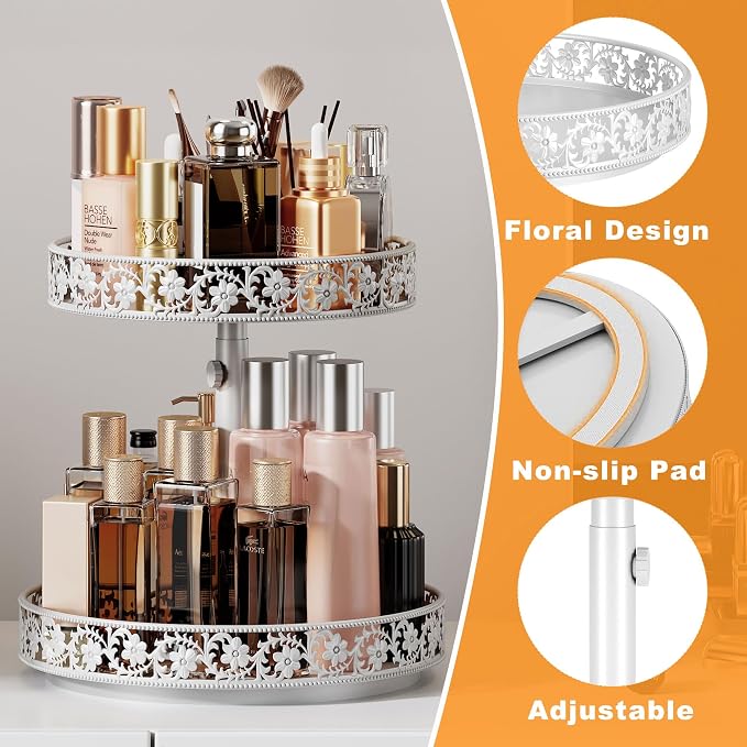 2 Tier Lazy Susan Organizer Turntable, 12 Inch, White | Adjustable, Easy Assembly & Cleaning, Two Tier Rotating Lazy Susan Spice Rack, For Cabinet Dining Table Kitchen Countertop - Image 4
