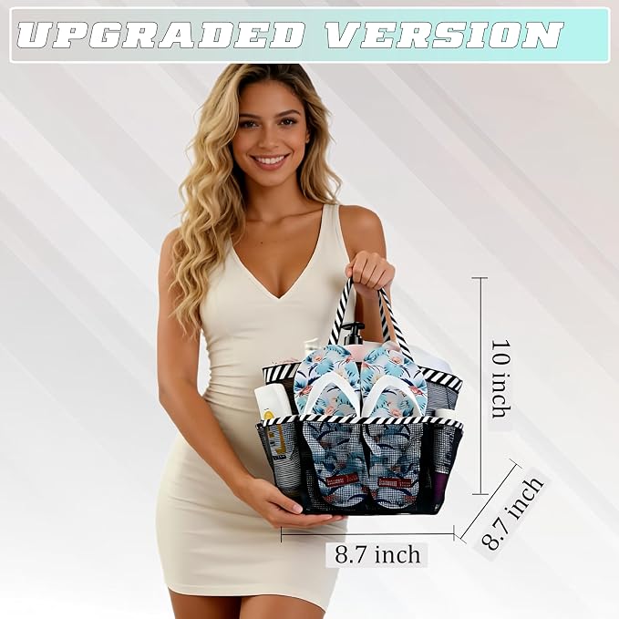Mesh Shower Caddy Portable - 9 Pockets for College Dorm Room Essential | Large Capacity Mesh Shower Caddy with 9 Pockets, Portable Hanging Toiletry Bag for College Dorm, Gym, Camping and Beach - Image 3