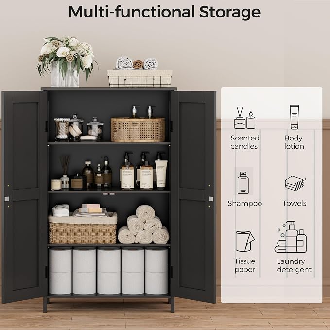 Homleke 43.3" H Farmhouse Bathroom Storage Cabinet with Adjustable Shelves | Freestanding Storage Cabinet with Barn Doors for Bathroom, Kitchen, Living Room, Dining Room & Entryway, Black - Image 4
