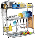 HOWDIA Stainless Steel 2-Tier Over The Sink Dish Drying Rack with Utensil Holder, Large, for Kitchen Counter | Stainless Steel, Cutlery Holder & Chopping Board Rack, for Kitchen Counter by HOWDIA