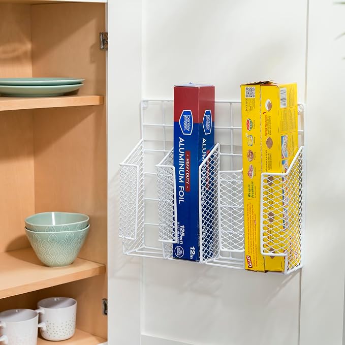 Home Basics Organizer Rust Resistant, Perfect for Food Storage, Silver Foil, Wax Paper, Sandwich Bags, Plastic Wrap-Mounts,White - Image 7