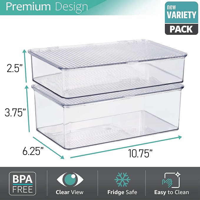 Sorbus Sturdy Plastic Storage Bins with Lid- Stackable Refrigerator Organizer Bins- MultiPurpose Versatile Lightweight Pantry Organizer- Perfect Cabinet Organizer and Storage for Kitchen- 2 Pack (S,M) - Image 4