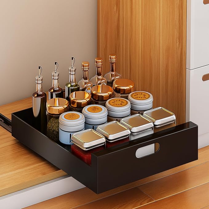 21'' Deep Pull Out Cabinet Organizer, 10'' Wide Sturdy Pull Out Drawers for Face Frame or Frameless Cabinets Adhesive, Slide Out Shelves for Pantry,Kitchen, Bathroom and Living Room by bealy