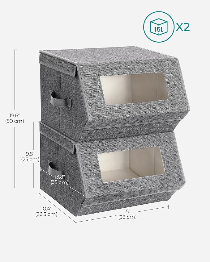 SONGMICS Stackable Storage Bins, Set of 2, with Lids and Front Windows | Closet Organizers, Non-Woven Fabric, Magnetic Closures, Side Handles, Slate Gray and Summer Sand, TINA Collection URPLB02G - Image 5