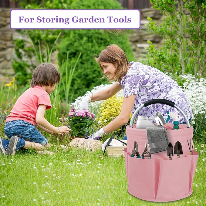 2Pcs 17L Cleaning Caddy with Handle, 600D Oxford Garden Tool Bag,Black+Pink | IHOMAGIC Cleaning Supplies Caddy with 6-Pocket, Water-Resistant Tool Bucket Organizer, Storage Basket for Family, Dorm, Hotel - Image 8