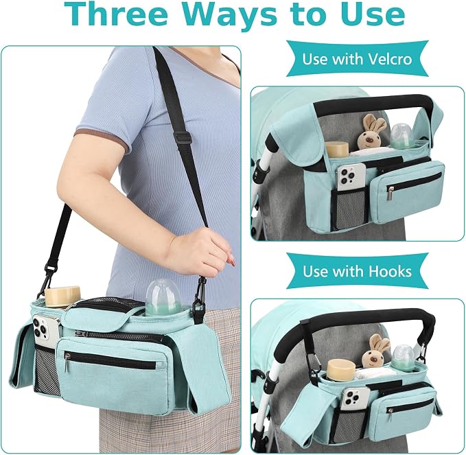 Accmor Universal Stroller Organizer with Insulated Cup Holder Detachable Phone Bag and Shoulder Strap,Stroller Bag Caddy Organizer for Uppababy, Baby Jogger, Britax Strollers - Image 5