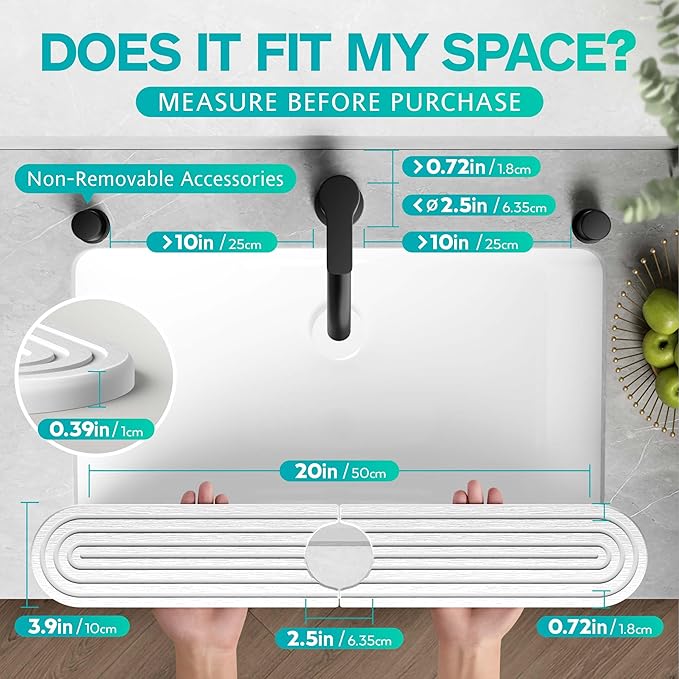 Stone Faucet Mat for Kitchen Sink – Diatomite Fast-Drying Stone Tray, Faucet Mat Sink Splash Guard, Decorative Sink Protector for Kitchen Bathroom Counter (Light Grey, 20''x3.9'') - Image 2