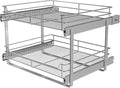 2-Tier Cabinet Pull Out Shelves, 20" W x 22" D, Chrome | Heavy-Gauge Wire Kitchen Cabinet Organizer, 100 lbs Capacity, Ball-Bearing Glides, Min 21" Opening, Pots & Pans Organizer by JOWBOOW