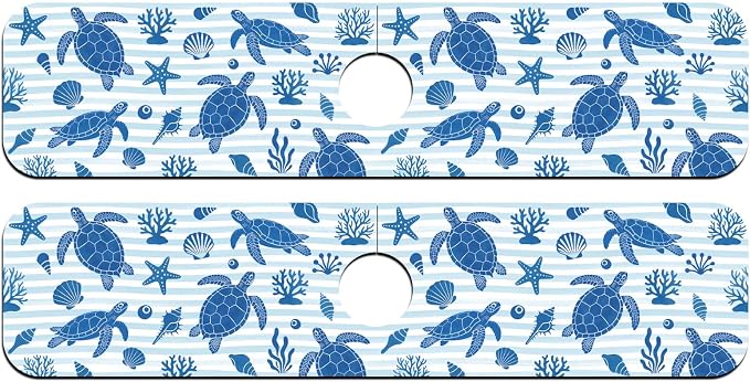2 Pcs Kitchen Sink Splash Guard Faucet Mat Marine Elements Faucet Mat for Sinks Turtle Pattern Absorbing Drying Mats for Kitchen Bathroom, 23.6x5.5inch - Image 8