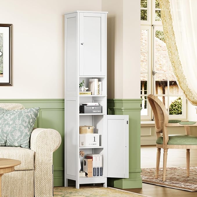 67" Tall Bathroom Cabinet with Adjustable Shelves and Doors, Narrow Bathroom Storage Cabinet for Small Space, Living Room, Entryway, Kitchen, White - Image 9