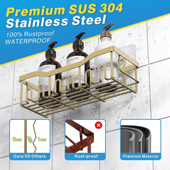 EUDELE Shower Caddy 2 Pack,Adhesive Shower Organizer for Bathroom Storage&Home Decor&Kitchen Organizers and Storage,No Drilling,Rustproof Stainless Steel Shelf Organizer,Bathroom Decor Sets - Image 4