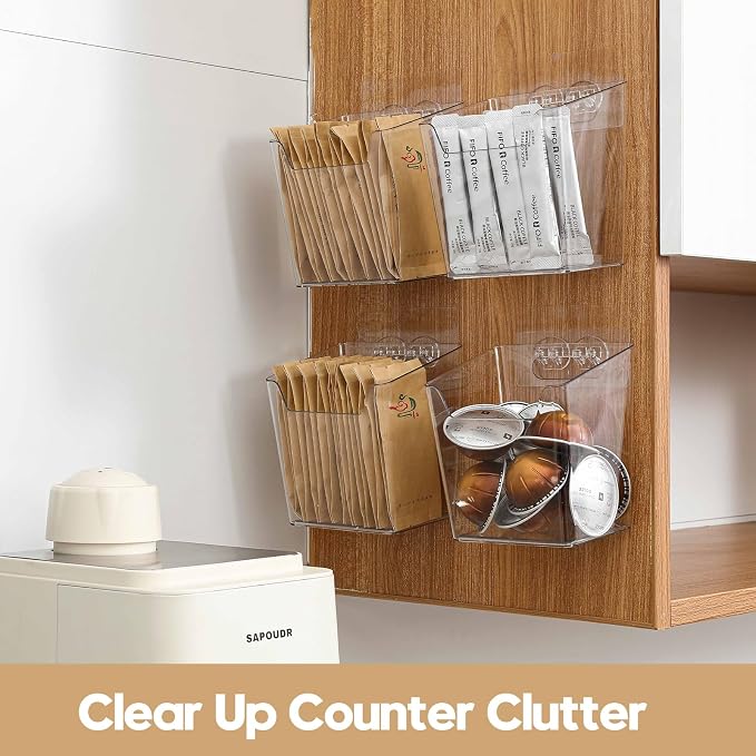 8-Pack Cabinet Door Organizer Adhesive, Hanging Storage Bins, Stick on Small Wall Basket, Makeup Organizer Caddy, Under Inside Cabinet Storage Container for Kitchen, Bathroom Organizer, Office, Dorm - Image 5