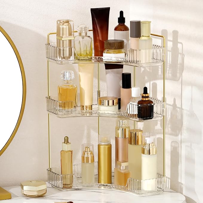Corner Bathroom Counter Organizer Bathroom Countertop Shelf Makeup Organizer for Vanity Perfume Tray for Corner Storage (3 Tiers, White) by Weidace