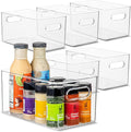 Plastic Food Storage 6 Pack Clear Container Bin with Handles for Organizing Kitchen, Pantry, Fridge, Freezer, Pantry,Bathroom. 10"x6"x5" by primebox