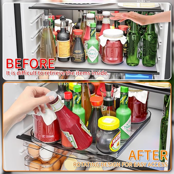 Clear Refrigerator Lazy Susan Turntable,15.7''x11.8'',Rectangular Fridge Turntable Organizer,Large Rotating Fridge Tray for Kitchen,Countertop,Pantry,Cabinet,Jars and Condiment Organizer,2 Pack - Image 3