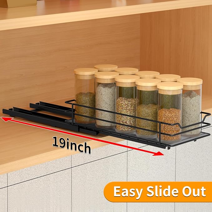 BOIVSHI Pull Out Spice Rack Organizer for Cabinet, Heavy Duty Slide Out Spice Rack Organizer for Kitchen Cabinets and Pantry, Fits Spices, Sauces, Canned Food (4.5''Wx10.5''Dx2.5''H) | 1 Tier Cabinet Spice Organizer, Space-saving for Cabinets, Small Sp... - Image 5