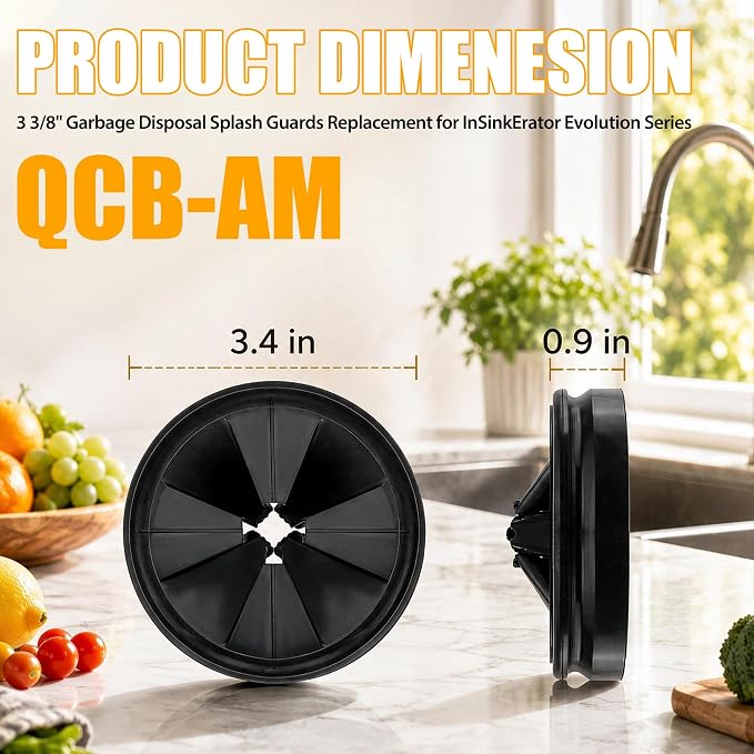 3 3/8" Garbage Disposal Splash Guard Replacement for InSinkErator Evolution | QCB-AM rubber Drain Insert, Sink Baffle, Garbage Disposer Accessories, Upgraded Removable Quiet Collar Drain Plugs, Black - Image 7