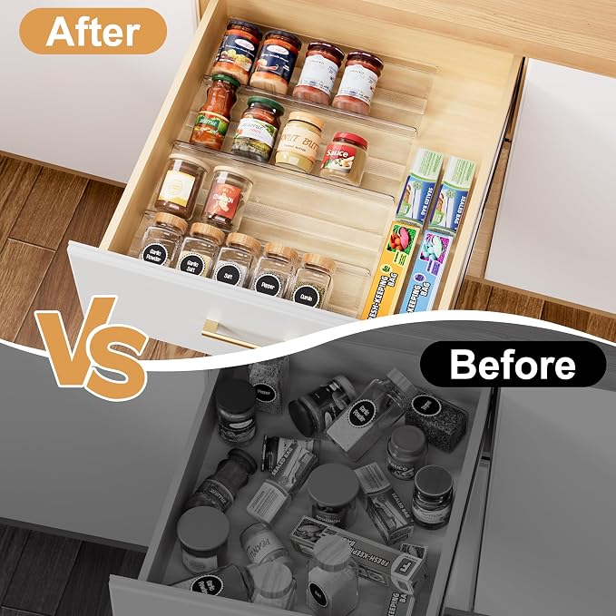 Adjustable Spice Rack Organizer for Drawer 4-Pack | Expandable Seasoning Storage (13" to 26") with Anti-Slip Mat, Acrylic Tiered Spice Tray for Condiment - Image 2