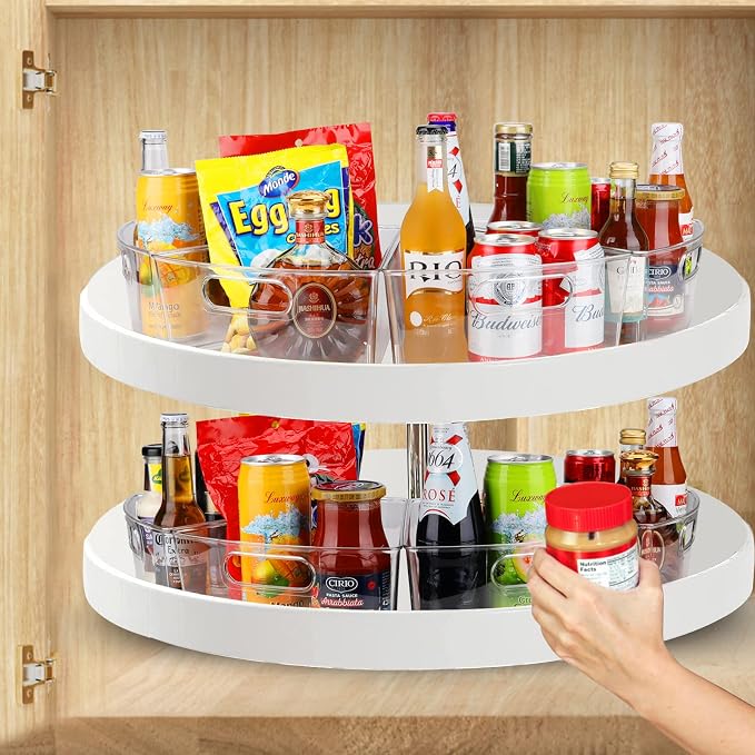 URALFA lazy susan organizer for cabinet, 1/8 Wedge, 6 Pack | Plastic Storage Containers with Non-Slip Pads, Fits 26"/28"/32" Corner, Food Safe & BPA-Free, Stackable Wedge Design - Image 2