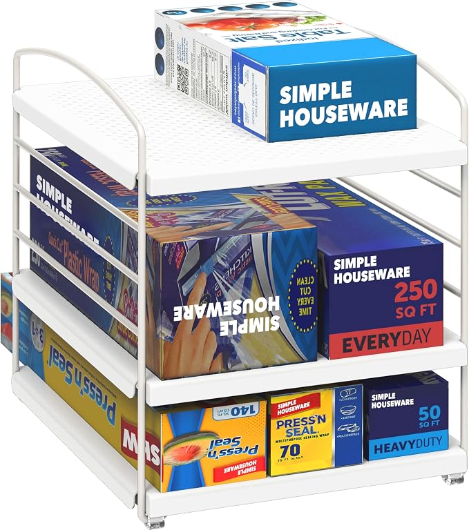 Simple Houseware Kitchen Wrap Organizer Height Adjustable Rack, White - Image 3