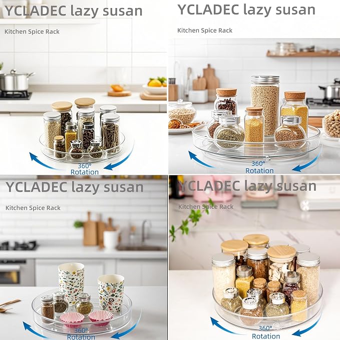 4 Pack Lazy Susan 9.2" Inch Turntable Organizer Pantry Organization and Storage Container Bins Spice Rack Cabinet Rotating Condiment for Pantry Kitchen Vanity Bathroom Jewelry Holder Clear | Pantry Organizers and Storage Container Bins Spice Rack Cabin... - Image 2