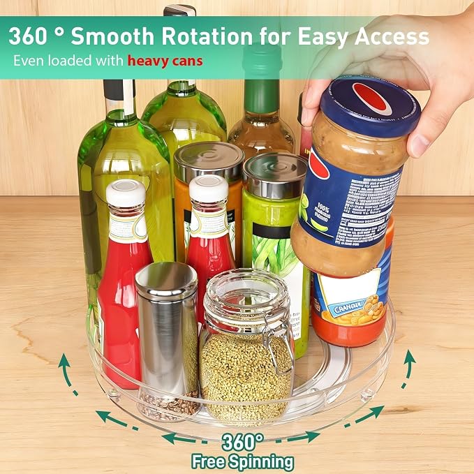 Optish 2 Pack Lazy Susan Organizer for Cabinet, Non-Skid, 9.5" 10.7" | Fridge Organizer and Storage, Rotating Spice Organizer, for Pantry, Kitchen, Table Top, Countertop, Easy Access, Load 15 lbs - Image 2