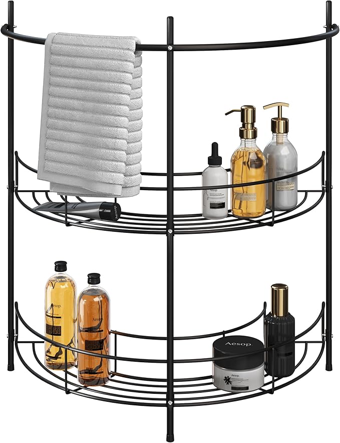 Lavish Home Pedestal Sink Organizer, Black, 21.25” x 11” x 23.25” | Compact Under Sink Rack with 2 Storage Shelves and Towel Holder - Space Saving Bathroom Storage by LavishHomeCollection