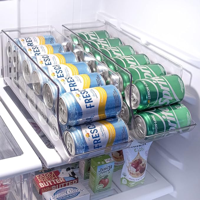 Sorbus Can Dispenser for Refrigerator - 12 Can Fridge organizer Rotation System Rack - Clear Soda Can Organizer for Refrigerator, Freezer & Pantry - Great for Kitchen Organization & Storage (2-Pack) - Image 6