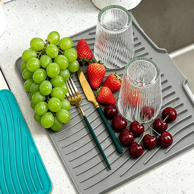 Silicone Dish Drying Mat,15.7"*13"Dish Drying Pad,Kitchen Accessories,with Built-In and Non-Slip Drain,Easy Clean, Fit for Kitchen, Bar, RV, Refrigerator and Drawer Liner, Grey - Image 4