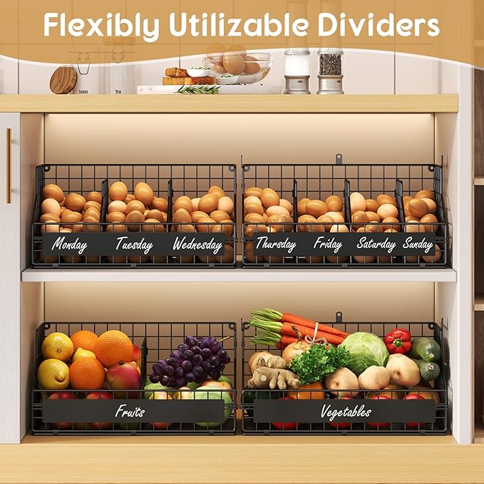 Egg Holder Countertop,Metal Egg Rack with Adjustable Dividers & DIY Labels | 2-Tier Stackable Wire Baskets, XXL Egg Basket for Gathering Fresh Eggs - Wall-Mounted Egg Storage, Chicken Coop Accessories - Image 5