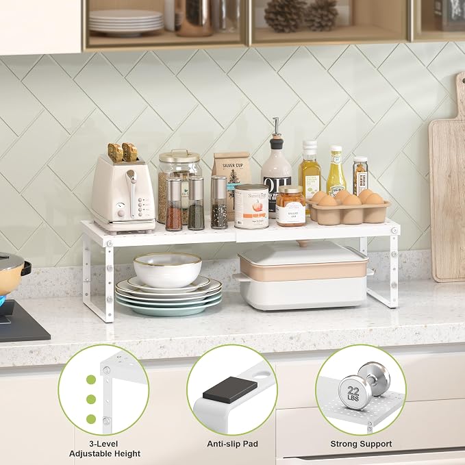 RUILALIFE Expandable Cabinet Organizer Shelf With Adjustable Height, Stackable Kitchen Countertop Organizer Rack, Adjustable Shelf Riser For Kitchen Counter, Pantry, Cupboard, Desk, Tabletop - Image 5