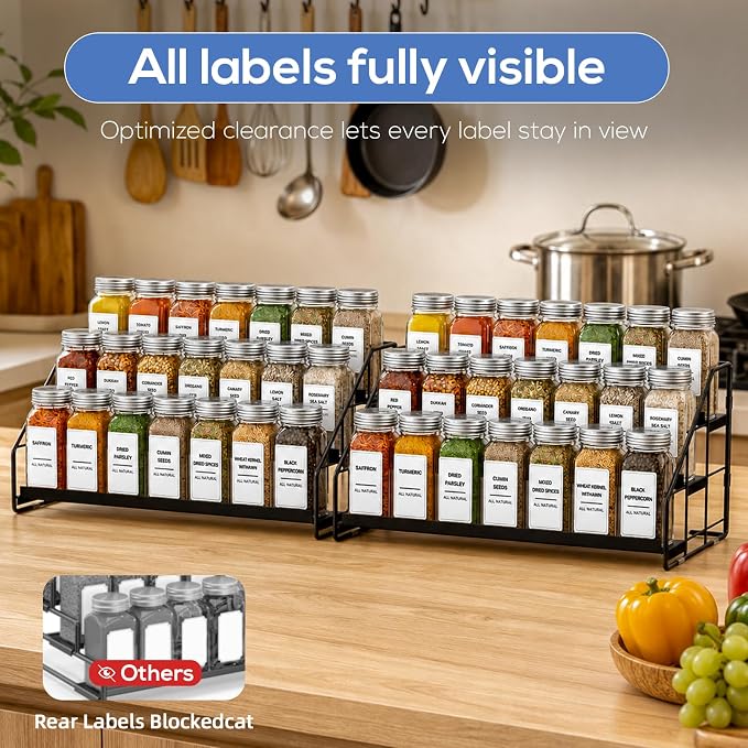 3-Tier Spice Rack for Short Cabinets, Metal Spice Organizer, 2PC | Spice Rack Organizer for Cabinet Keeps Labels Visible, Spice Organization For Cabinet And Countertops - Image 5