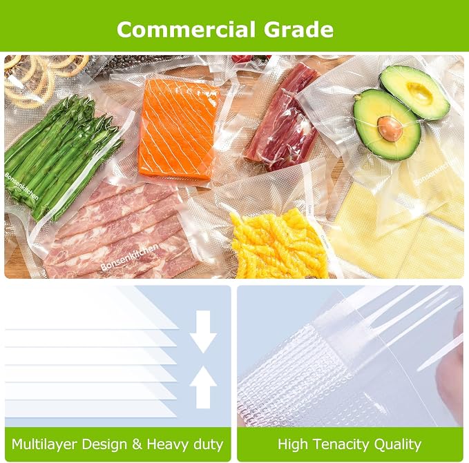 Bonsenkitchen Vacuum Sealer Bags Rolls for food, 11in x 50ft & 8in x 50ft | Durable Food Saver Bags, Commercial Grade, Heavy Duty, BPA Free, Seal a Meal, Food Storage & Sous Vide Cooking, VB25 - Image 2