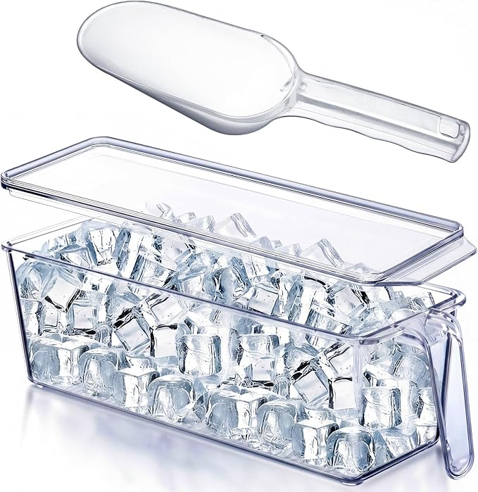 1 Set Ice Storage Bin for Freezer,12.4 x 3.94 x 3.94 Inches | Plastic Ice Container with Flexible Scoop Lid and Handle for Home Office Fridge Storage by Havawish