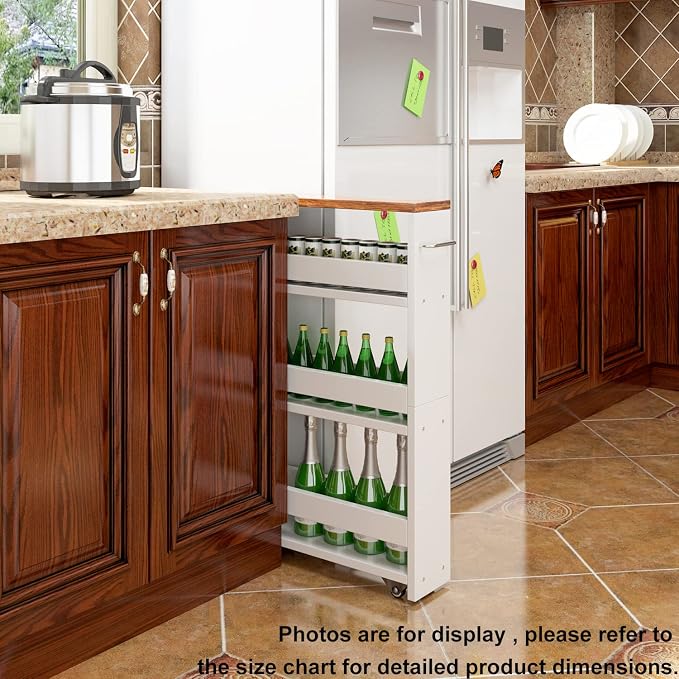 TEAMIX Slim Rolling Storage Cart, Wood 4-Tier Narrow Kitchen/Laundry Cart | 5.5"W Thin Cabinet with Wheels and Handle, Use as Spice Rack Next to Fridge, Laundry Room Organization Between Washer & Dryer - Image 2