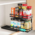 2 Tier Pull Out Spice Rack - for Inside Cabinet with Front Lips | Peel-and-Stick No Drilling Setup, Smooth Slide Access for 1-8 Oz Spice Jars, Cabinet Storage, Daily Cooking Use, Daily by iSPECLE
