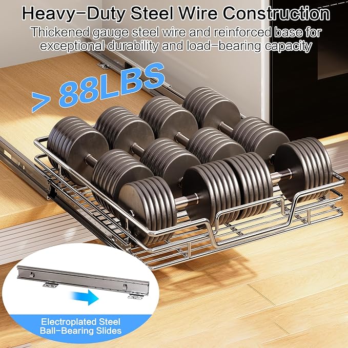 2-Tier Kitchen Cabinet Pull Out Shelf and Drawer Organizer Slide Out Pantry Storaqe Basket in Multiple Sizes (11" W x 18" D,1 Tier) - Image 5