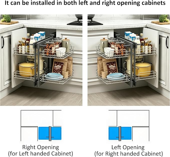 HANKEY Blind Corner Cabinet Pull Out Organizer Magic Corner Kitchen Cabinet Pull Outs shelves Storage 2 Tier Left & Right Compatible Min Opening 15in Soft Close, Heavy Duty Metal - Image 7