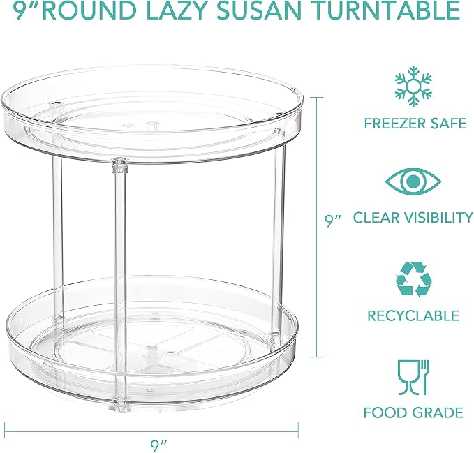 URALFA 2 Tier Lazy Susan Turntable, 9 Inch Clear Organizer for Cabinet | Acrylic Rotating Spinning Storage Rack, Plastic Multi-layer Shelf for Spice Rack, Fridge, Bathroom, Pantry - Image 6