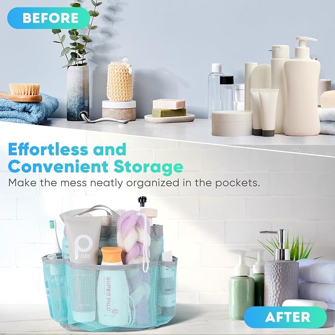 EUDELE Mesh Shower Caddy Portable, 8-Pocket Large Capacity, Quick Dry, Easy Clean, for Beach, Swimming, Gym, Travel - Image 8