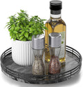 AMH 10-Inch Ancient Wood-Grain Marble Lazy Susan with Black Iron Frame | Smooth rotating oak tray with walnut finish for dining tables, kitchen counters, pantries and cabinet storage. by AMH