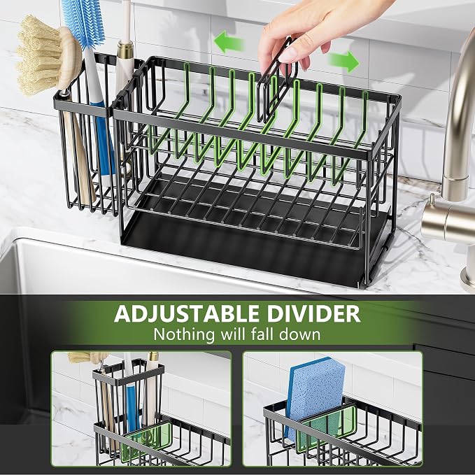 Cisily 2-Tier Kitchen Sink Caddy Organzier Rack with Dish Brush Sponge Holder | Kitchen Sink Countertop Organization Storage,Home Decor Accessories Essentials Stainless Steel - Image 4