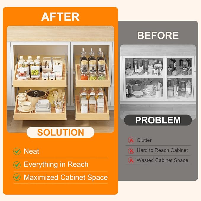Pull Out Cabinet Organizer, 11" W x 21" D | Soft Close Pull Out Drawers for Cabinets with Heavy Duty Slides, Wood Slide Out Drawers for Kitchen Cabinets - Image 3