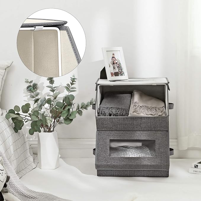 SONGMICS Stackable Storage Bins, Set of 2, with Lids and Front Windows | Closet Organizers, Non-Woven Fabric, Magnetic Closures, Side Handles, Slate Gray and Summer Sand, TINA Collection URPLB02G - Image 9