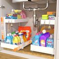 TATAANTY Under Sink Organizer, L-Shaped Metal 2-Tier Double Pull-Out Drawer for Kitchen & Bathroom Cabinets, Adjustable Height Storage - 50lbs Heavy Duty Waterproof 2PCS Height Adjustable by TATAANTY